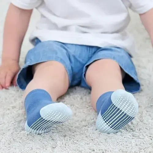 ZAPLES Baby Non Slip Grip Crew Socks with Anti Skid Soles for Infants Toddlers Kids Boys Girls - 3