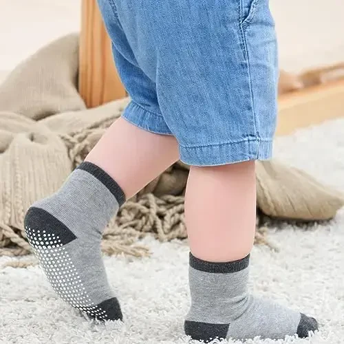 ZAPLES Baby Non Slip Grip Crew Socks with Anti Skid Soles for Infants Toddlers Kids Boys Girls - 6