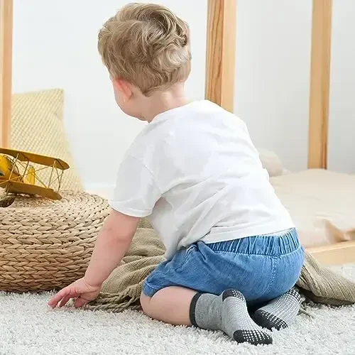 ZAPLES Baby Non Slip Grip Crew Socks with Anti Skid Soles for Infants Toddlers Kids Boys Girls - 7