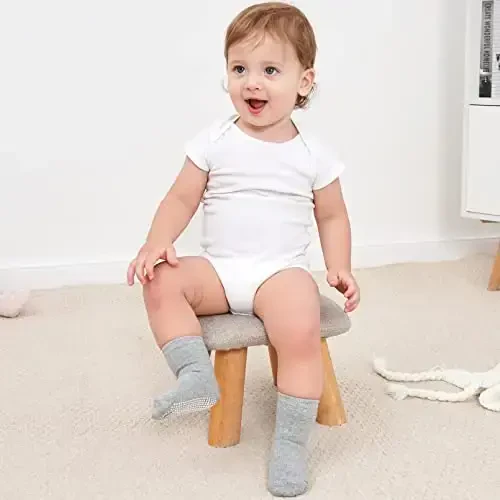 ZAPLES Baby Non Slip Grip Crew Socks with Anti Skid Soles for Infants Toddlers Kids Boys Girls - 7