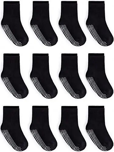 ZAPLES Baby Non Slip Grip Crew Socks with Anti Skid Soles for Infants Toddlers Kids Boys Girls - ZAPLES