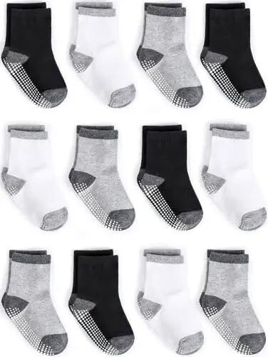 ZAPLES Baby Non Slip Grip Crew Socks with Anti Skid Soles for Infants Toddlers Kids Boys Girls - ZAPLES