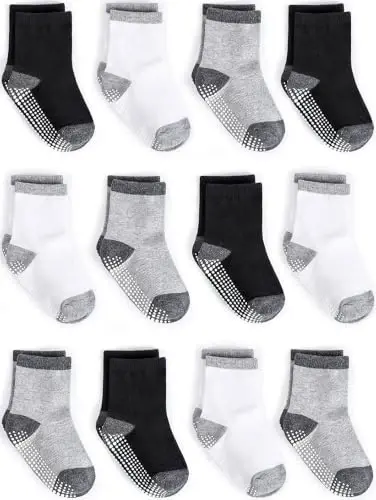 ZAPLES Baby Non Slip Grip Crew Socks with Anti Skid Soles for Infants Toddlers Kids Boys Girls - 1