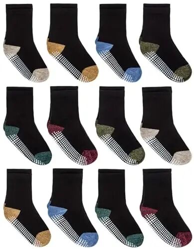 ZAPLES Baby Non Slip Grip Crew Socks with Anti Skid Soles for Infants Toddlers Kids Boys Girls - ZAPLES