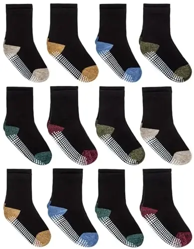 ZAPLES Baby Non Slip Grip Crew Socks with Anti Skid Soles for Infants Toddlers Kids Boys Girls - 1