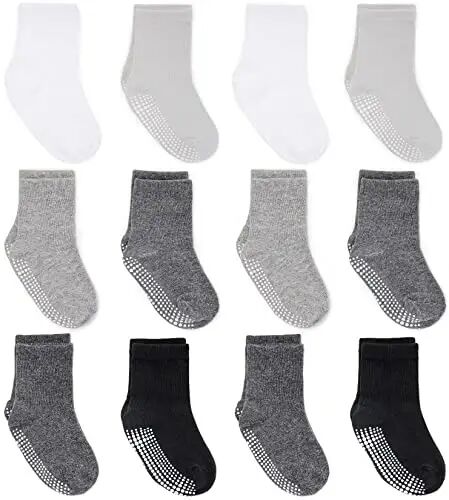 ZAPLES Baby Non Slip Grip Crew Socks with Anti Skid Soles for Infants Toddlers Kids Boys Girls - ZAPLES