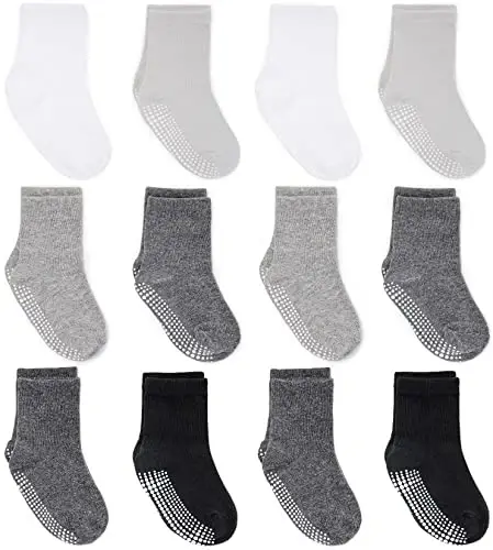 ZAPLES Baby Non Slip Grip Crew Socks with Anti Skid Soles for Infants Toddlers Kids Boys Girls - 1