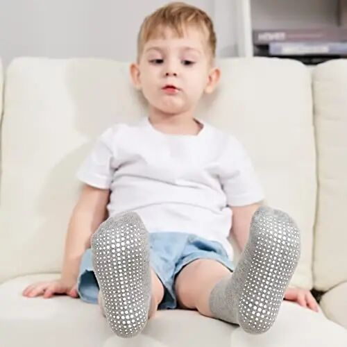 ZAPLES Baby Non Slip Grip Crew Socks with Anti Skid Soles for Infants Toddlers Kids Boys Girls - ZAPLES (1)