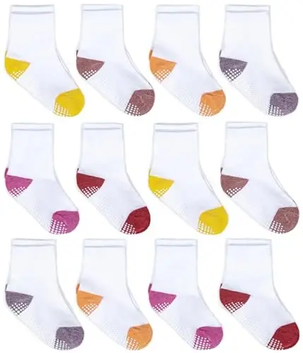 ZAPLES Baby Non Slip Grip Crew Socks with Anti Skid Soles for Infants Toddlers Kids Boys Girls - 1