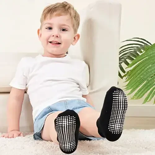 Zaples Baby Non Slip Grip To'piqli paypoqlar, chaqaloqlar, yosh bolalar, bolalar, o'g'il bolalar va qizlar uchun sirpanmaydigan tagliklar bilan - 4