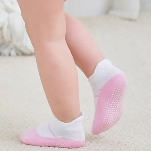 Zaples Baby Non Slip Grip To'piqli paypoqlar, chaqaloqlar, yosh bolalar, bolalar, o'g'il bolalar va qizlar uchun sirpanmaydigan taglikli. - 5