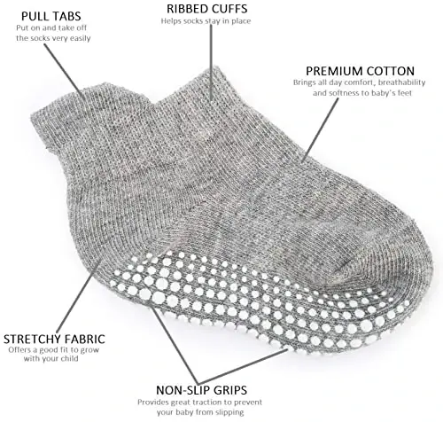 Zaples Baby Non Slip Grip To'piqli paypoqlar, chaqaloqlar, yosh bolalar, bolalar, o'g'il bolalar va qizlar uchun sirpanmaydigan taglikli. - 2
