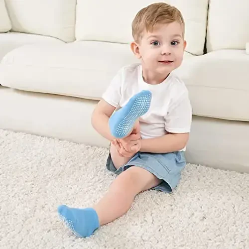 Zaples Baby Non Slip Grip To'piqli paypoqlar, chaqaloqlar, yosh bolalar, o'g'il bolalar va qizlar uchun sirpanmaydigan tagliklari bilan - 3