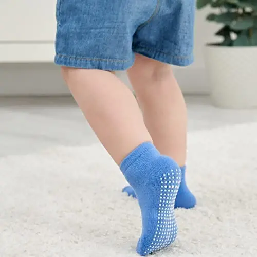 ZAPLES Baby Non Slip Grip Ankle Socks with Anti Skid Grippers Boys Girls Low Cut for Infants Toddlers Kids - 3