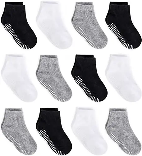ZAPLES Baby Non Slip Grip Ankle Socks with Anti Skid Grippers Boys Girls Low Cut for Infants Toddlers Kids - ZAPLES