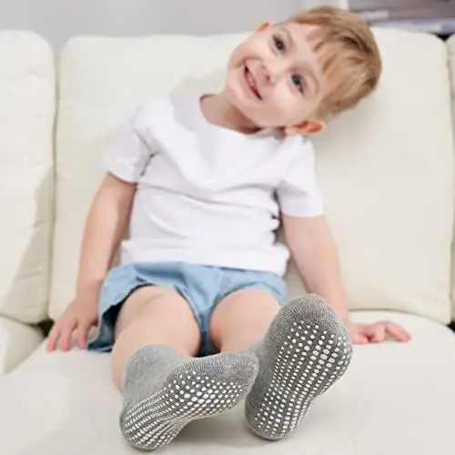 ZAPLES Baby Non Slip Grip Ankle Socks with Anti Skid Grippers Boys Girls Low Cut for Infants Toddlers Kids - 7