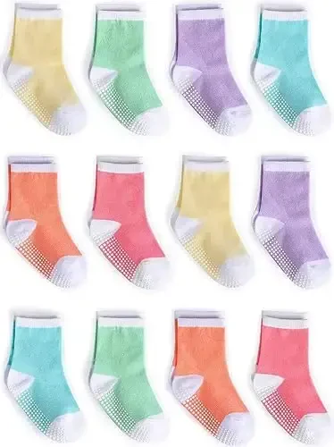 ZAPLES Baby Non Slip Grip Crew Socks with Anti Skid Soles for Infants Toddlers Kids Boys Girls 