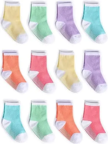 ZAPLES Baby Non Slip Grip Crew Socks with Anti Skid Soles for Infants Toddlers Kids Boys Girls - 1