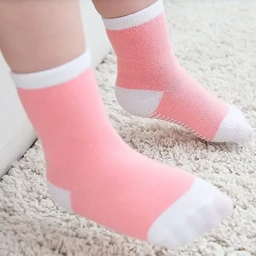 ZAPLES Baby Non Slip Grip Crew Socks with Anti Skid Soles for Infants Toddlers Kids Boys Girls - 3