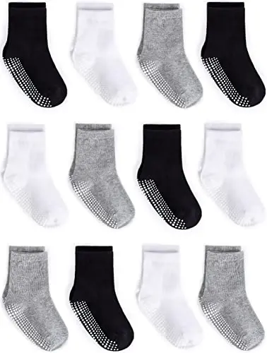 ZAPLES Baby Non Slip Grip Crew Socks with Anti Skid Soles for Infants Toddlers Kids Boys Girls - 1