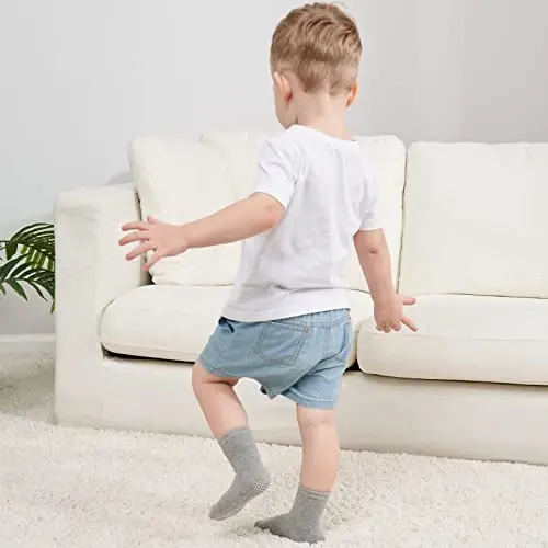 ZAPLES Baby Non Slip Grip Crew Socks with Anti Skid Soles for Infants Toddlers Kids Boys Girls - 7