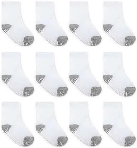 ZAPLES Baby Non Slip Grip Crew Socks with Anti Skid Soles for Infants Toddlers Kids Boys Girls - 1