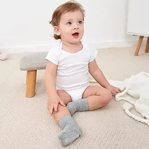 ZAPLES Baby Non Slip Grip Crew Socks with Anti Skid Soles for Infants Toddlers Kids Boys Girls - 7