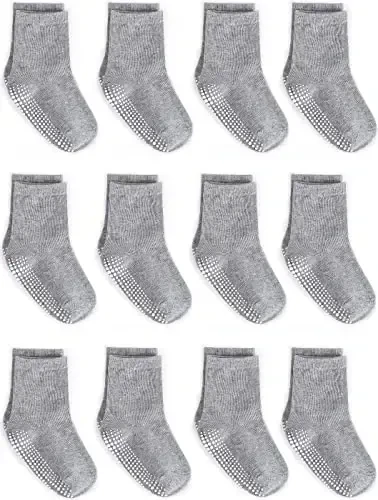 ZAPLES Baby Non Slip Grip Crew Socks with Anti Skid Soles for Infants Toddlers Kids Boys Girls - ZAPLES