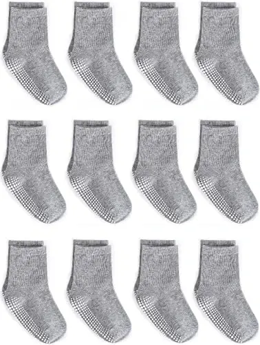 ZAPLES Baby Non Slip Grip Crew Socks with Anti Skid Soles for Infants Toddlers Kids Boys Girls - 1