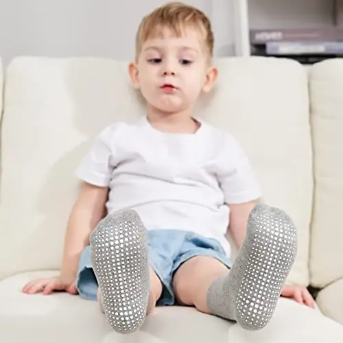 ZAPLES Baby Non Slip Grip Crew Socks with Anti Skid Soles for Infants Toddlers Kids Boys Girls - 2