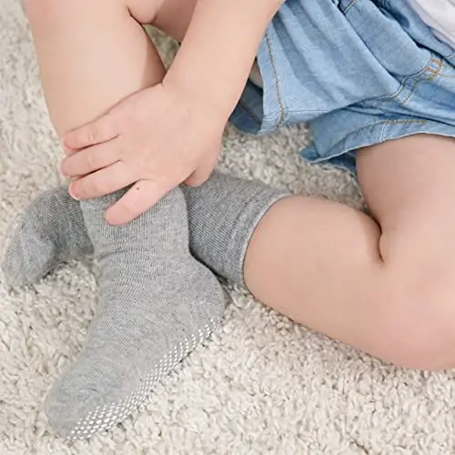 ZAPLES Baby Non Slip Grip Crew Socks with Anti Skid Soles for Infants Toddlers Kids Boys Girls - 6