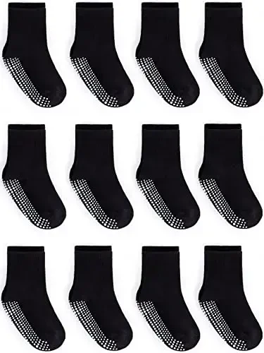 ZAPLES Baby Non Slip Grip Crew Socks with Anti Skid Soles for Infants Toddlers Kids Boys Girls - ZAPLES