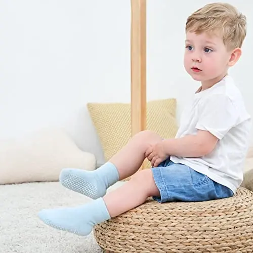 ZAPLES Baby Non Slip Grip Crew Socks with Anti Skid Soles for Infants Toddlers Kids Boys Girls - 5