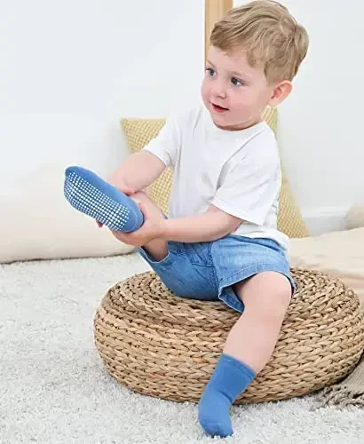 ZAPLES Baby Non Slip Grip Crew Socks with Anti Skid Soles for Infants Toddlers Kids Boys Girls - ZAPLES (1)