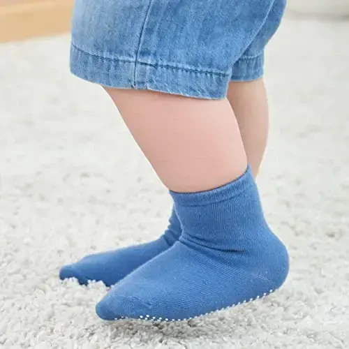 ZAPLES Baby Non Slip Grip Crew Socks with Anti Skid Soles for Infants Toddlers Kids Boys Girls - 3