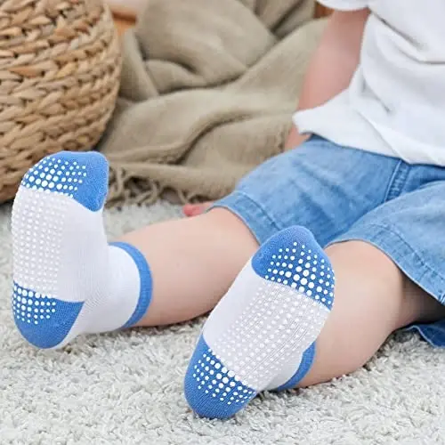 ZAPLES Baby Non Slip Grip Crew Socks with Anti Skid Soles for Infants Toddlers Kids Boys Girls - 3