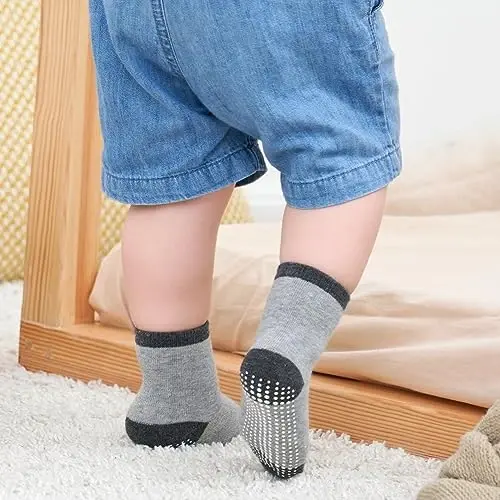 ZAPLES Baby Non Slip Grip Crew Socks with Anti Skid Soles for Infants Toddlers Kids Boys Girls - 5