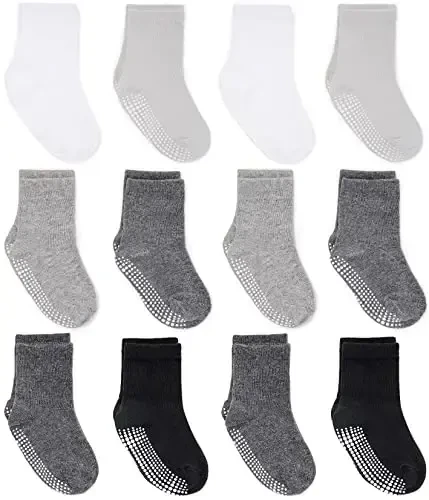 ZAPLES Baby Non Slip Grip Crew Socks with Anti Skid Soles for Infants Toddlers Kids Boys Girls 