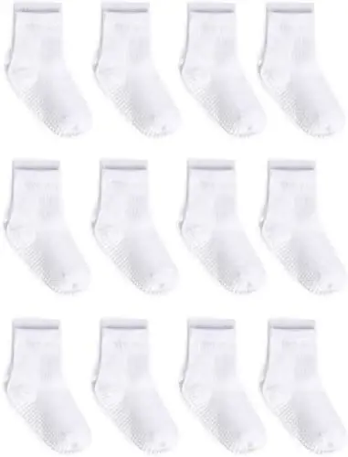ZAPLES Baby Non Slip Grip Crew Socks with Anti Skid Soles for Infants Toddlers Kids Boys Girls - 1