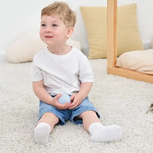 ZAPLES Baby Non Slip Grip Crew Socks with Anti Skid Soles for Infants Toddlers Kids Boys Girls - 4