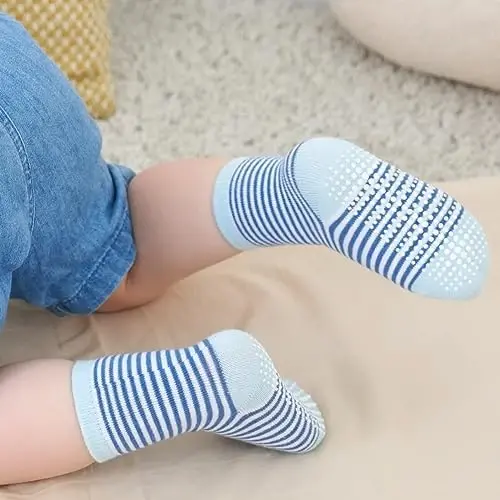 ZAPLES Baby Non Slip Grip Crew Socks with Anti Skid Soles for Infants Toddlers Kids Boys Girls - 4