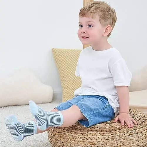 ZAPLES Baby Non Slip Grip Crew Socks with Anti Skid Soles for Infants Toddlers Kids Boys Girls - 5