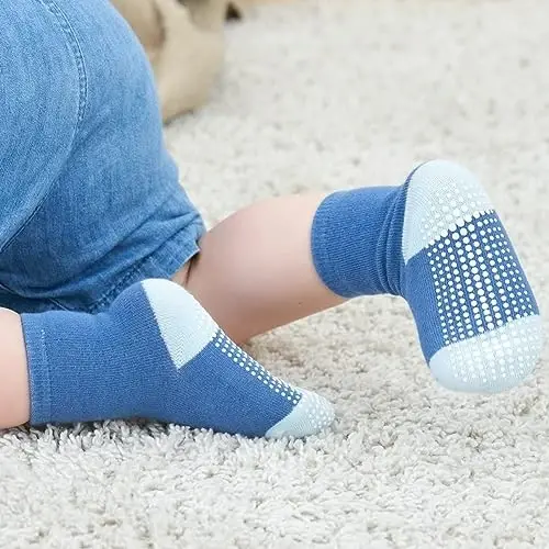 ZAPLES Baby Non Slip Grip Crew Socks with Anti Skid Soles for Infants Toddlers Kids Boys Girls - 7