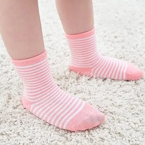 ZAPLES Baby Non Slip Grip Crew Socks with Anti Skid Soles for Infants Toddlers Kids Boys Girls - 7