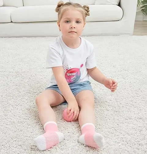 ZAPLES Baby Non Slip Grip Crew Socks with Anti Skid Soles for Infants Toddlers Kids Boys Girls - 3