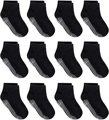 ZAPLES Baby Non Slip Grip Ankle Socks with Anti Skid Grippers Boys Girls Low Cut for Infants Toddlers Kids - 1