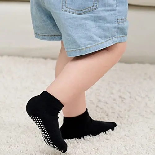 ZAPLES Baby Non Slip Grip Ankle Socks with Anti Skid Grippers Boys Girls Low Cut for Infants Toddlers Kids - 3