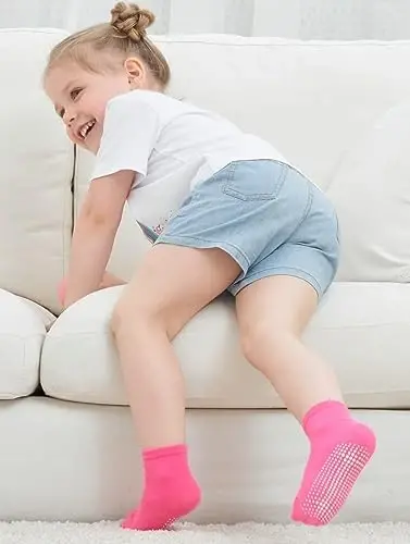 ZAPLES Baby Non Slip Grip Crew Socks with Anti Skid Soles for Infants Toddlers Kids Boys Girls - 7