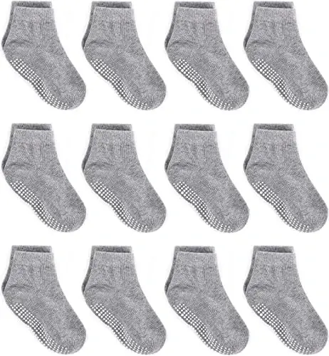 ZAPLES Baby Non Slip Grip Ankle Socks with Anti Skid Grippers Boys Girls Low Cut for Infants Toddlers Kids - 1