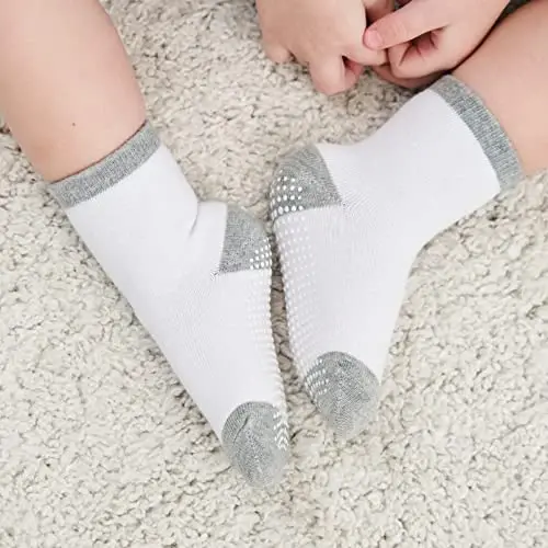 ZAPLES Baby Non Slip Grip Crew Socks with Anti Skid Soles for Infants Toddlers Kids Boys Girls - 4